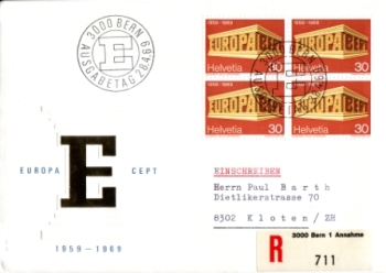 CH FDC 0900 (Viererblock) 1969 04 002 ●